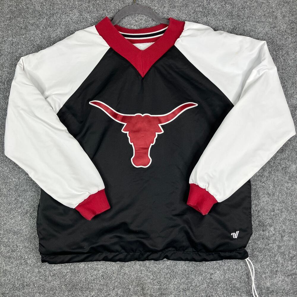 Varsity Spirit Jacket Mens Size M Black White Texas Longhorns V-Neck‎ Pullover